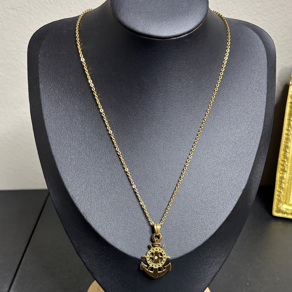 Stainless Steel Gold Tone Anchor Pendant Necklace